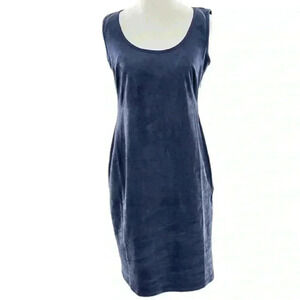 New Philosophy womens dress size 6 navy blue micro suede vegan pencil midi